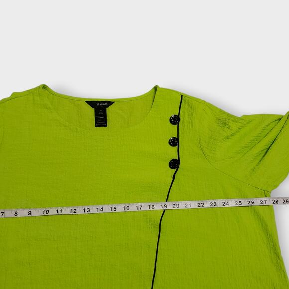 Ali Miles 2X Neon Green Crinkled Button Decor Asymmetric Tunic Top Lagen Artsy - Picture 9 of 12